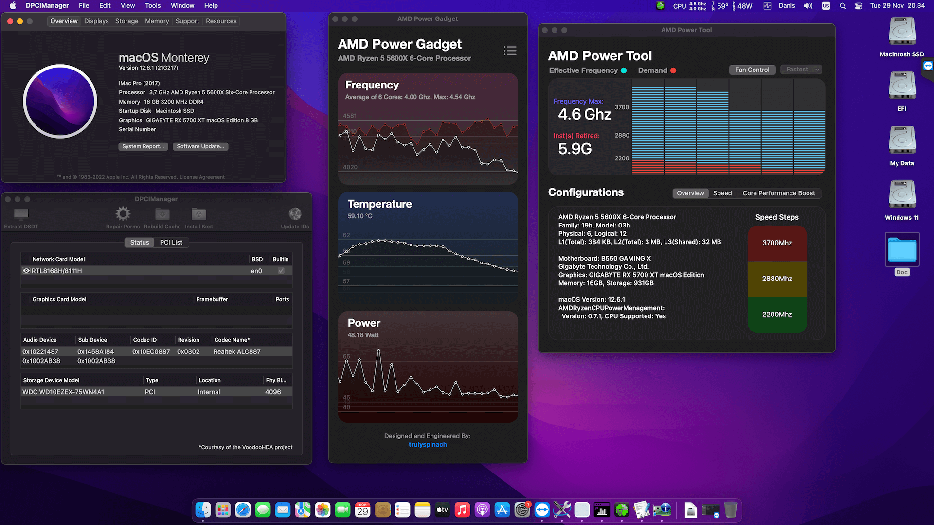 Success Hackintosh macOS Monterey 12.6.1 Build 21G217 in Gigabyte B550 Gaming X + AMD Ryzen 5 5600X + Gigabyte RX 5700 XT